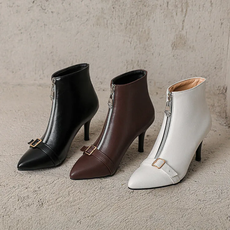 Women's Patchwork Buckle Strap Pointed Toe Spike Heel Ankle Boots