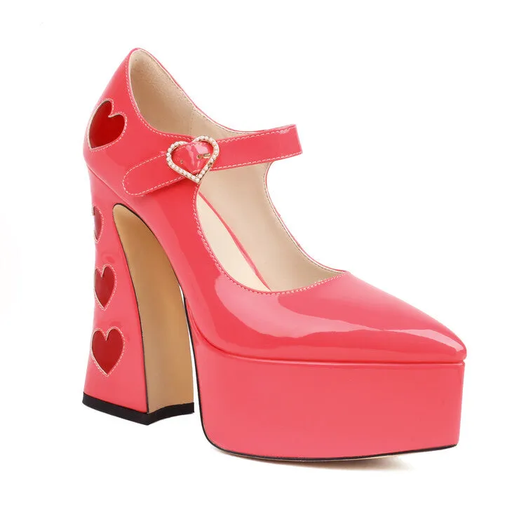 Women's Pearls Love Hearts Spool Heel Mary Jane Platform Pumps