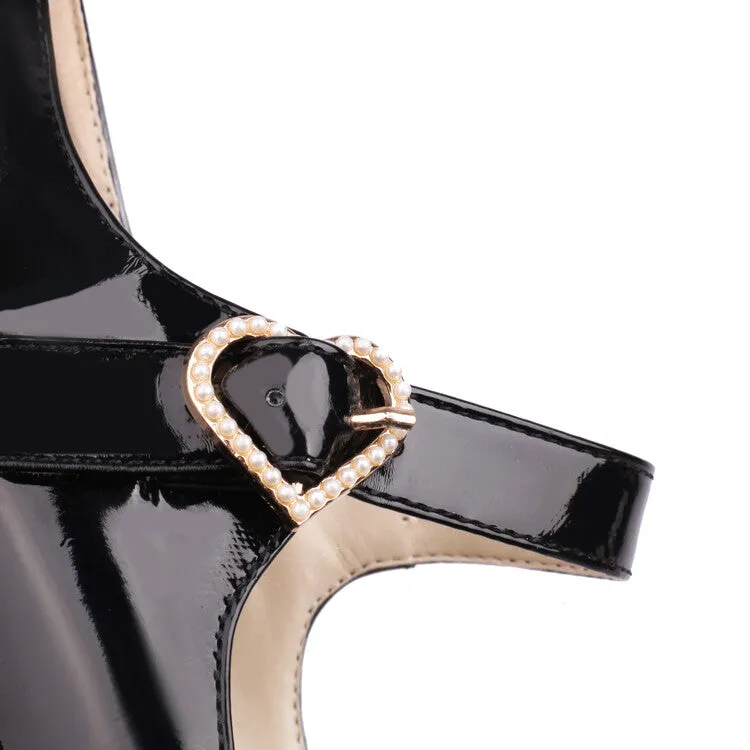 Women's Pearls Love Hearts Spool Heel Mary Jane Platform Pumps