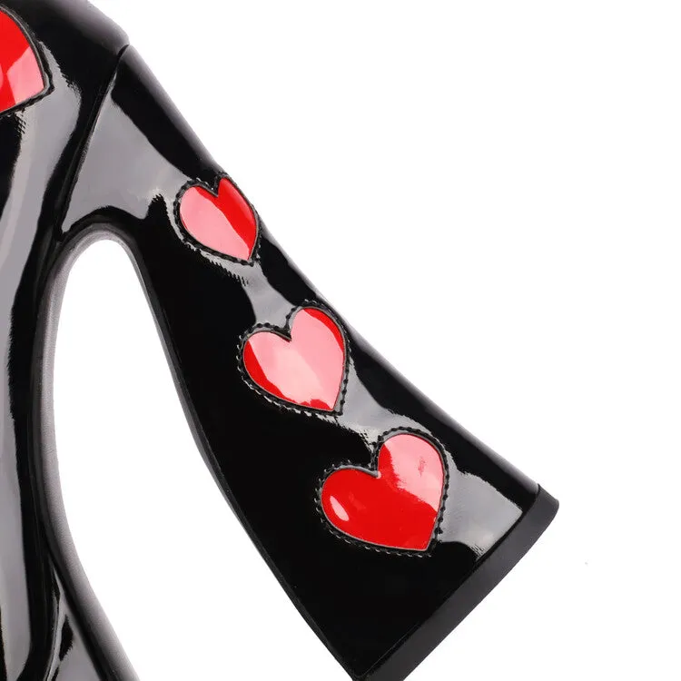 Women's Pearls Love Hearts Spool Heel Mary Jane Platform Pumps