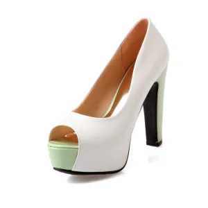 Women's Peep Toe Block Heels Pumps Jelly Shoes