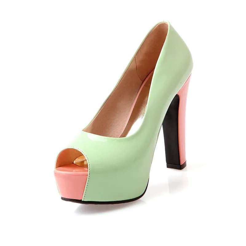 Women's Peep Toe Block Heels Pumps Jelly Shoes