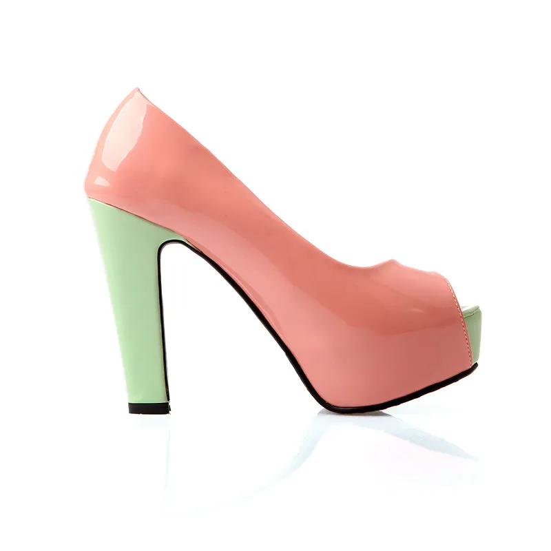 Women's Peep Toe Block Heels Pumps Jelly Shoes