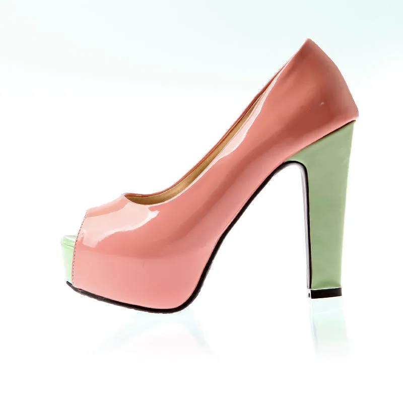 Women's Peep Toe Block Heels Pumps Jelly Shoes