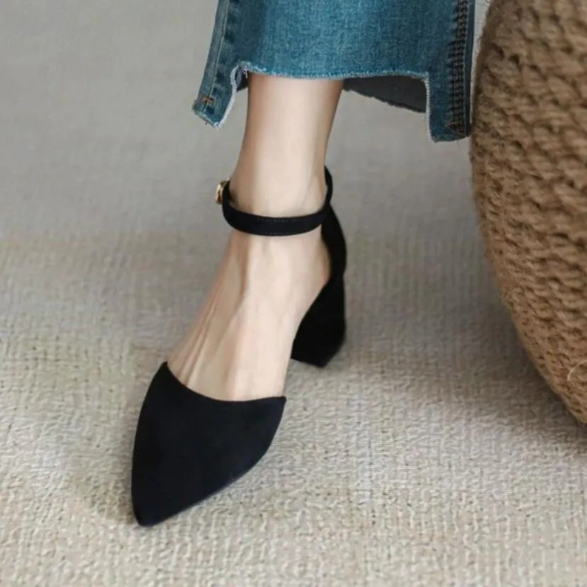 Women's Petite Chunky Heel Suede Shoes DS271