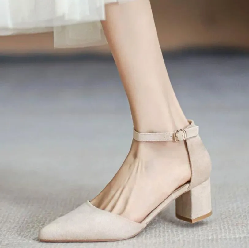 Women's Petite Chunky Heel Suede Shoes DS271