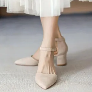 Women's Petite Chunky Heel Suede Shoes DS271