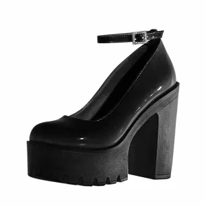 Womens Platform Chunky High Block Heels Ankle Strap Buckles Wedge Dress Pumps