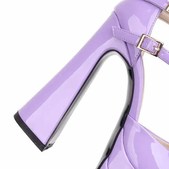 Women's Platform Pumps Chunky Ankle Strap Round Toe High Heel Shoes