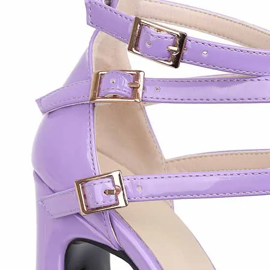 Women's Platform Pumps Chunky Ankle Strap Round Toe High Heel Shoes