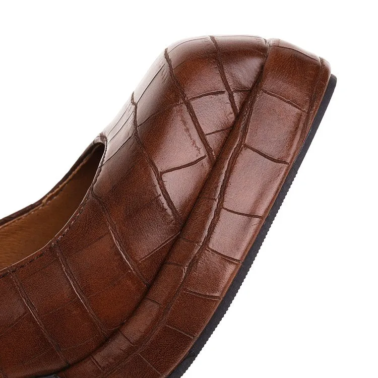 Women's Platform Pumps Crocodile Pattern Mary Janes Buckle Straps Block Chunky Heel