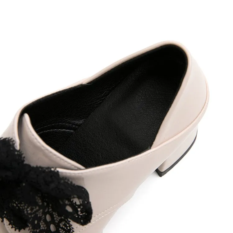 Women's Pu Leather Square Toe Stitching Lace Up Block Heel Shoes
