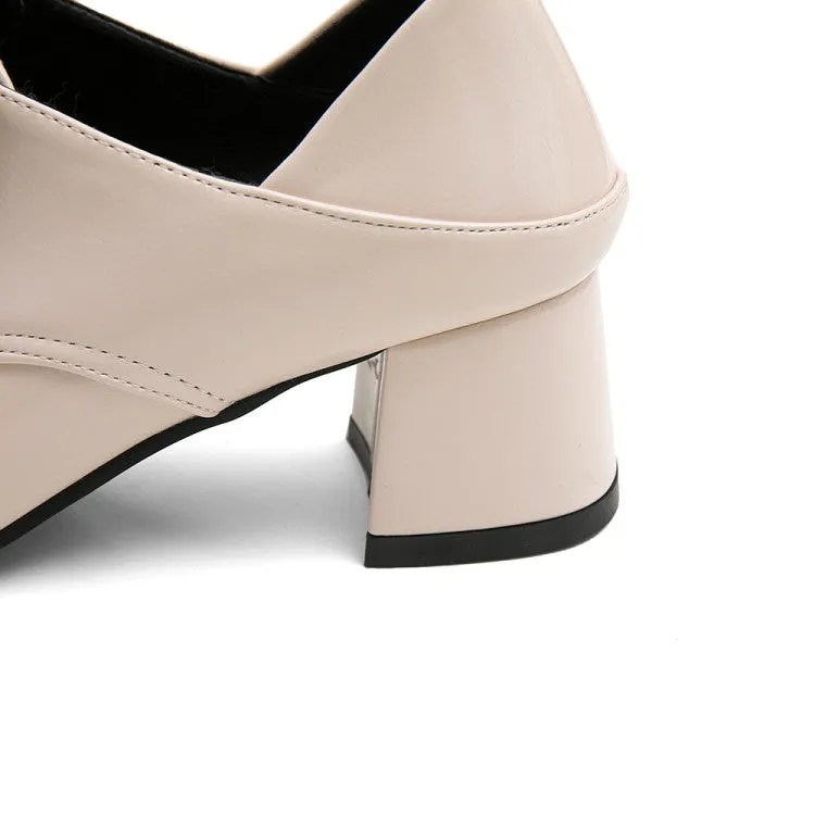 Women's Pu Leather Square Toe Stitching Lace Up Block Heel Shoes