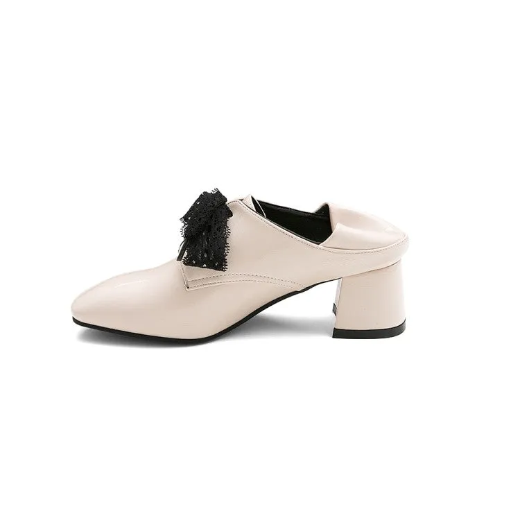 Women's Pu Leather Square Toe Stitching Lace Up Block Heel Shoes