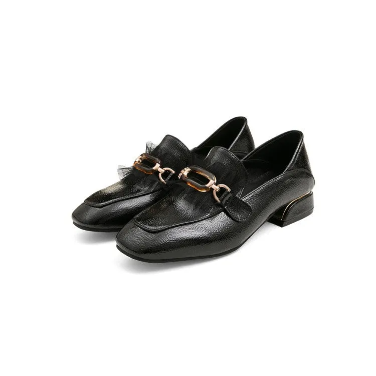 Women's Pumps Pu Leather Square Toe Metal Buckles Lace Puppy Heel Shoes