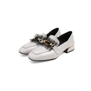 Women's Pumps Pu Leather Square Toe Metal Buckles Lace Puppy Heel Shoes