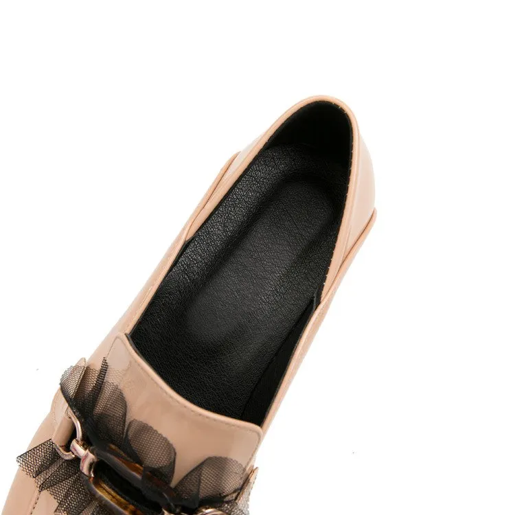 Women's Pumps Pu Leather Square Toe Metal Buckles Lace Puppy Heel Shoes
