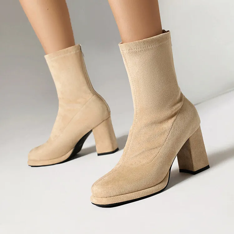 Women's Round Toe Square Heel Platform Short Boots