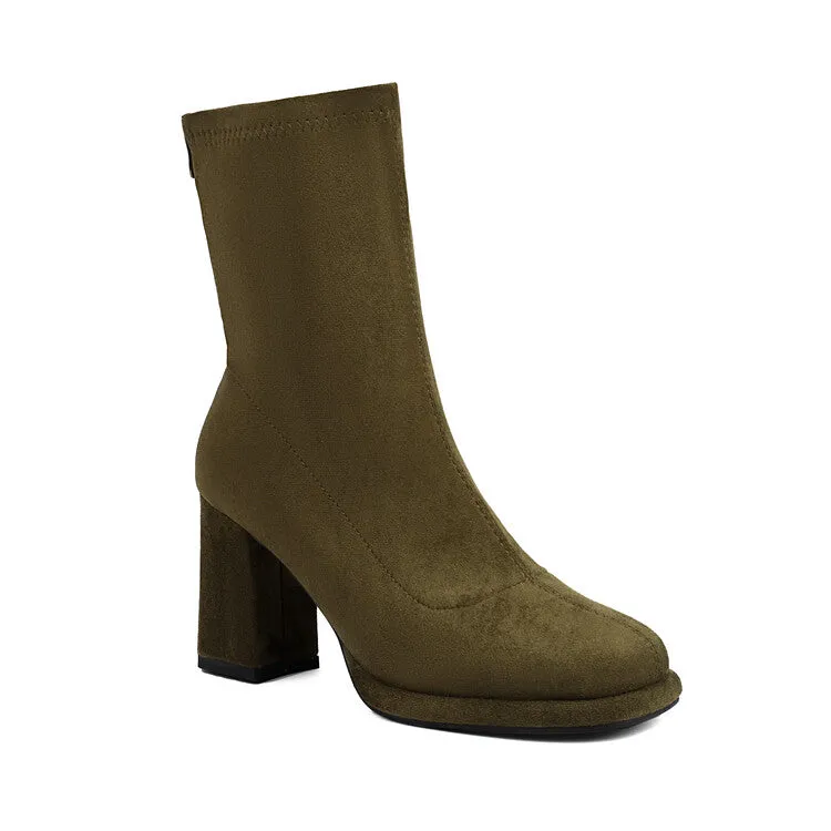Women's Round Toe Square Heel Platform Short Boots