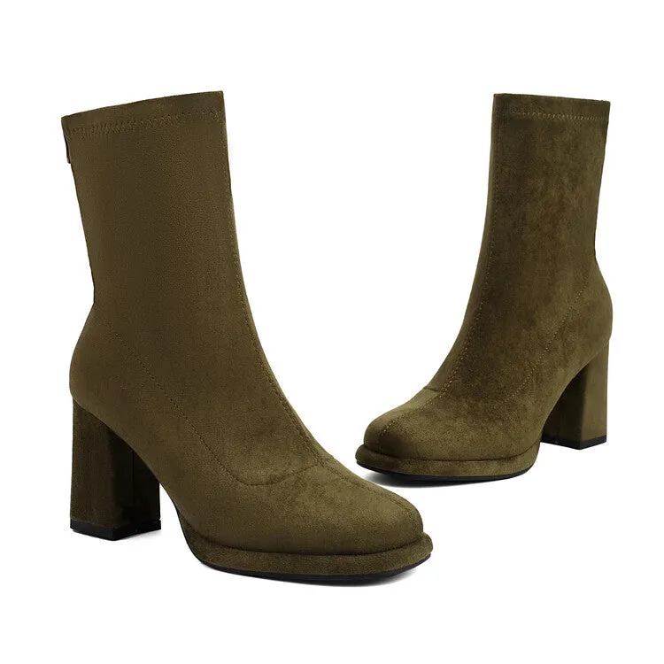 Women's Round Toe Square Heel Platform Short Boots