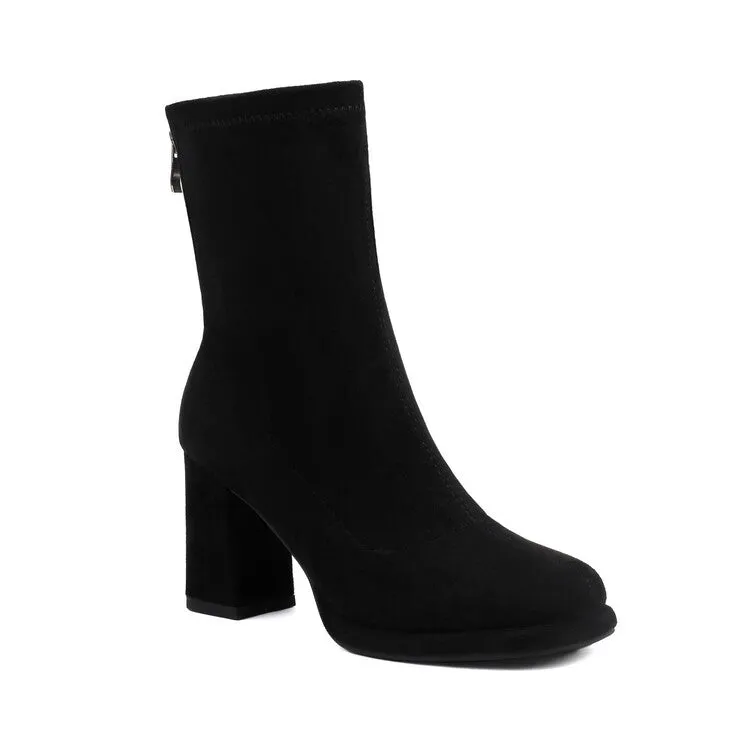 Women's Round Toe Square Heel Platform Short Boots