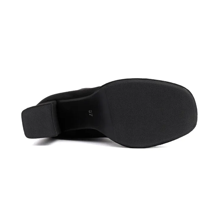 Women's Round Toe Square Heel Platform Short Boots