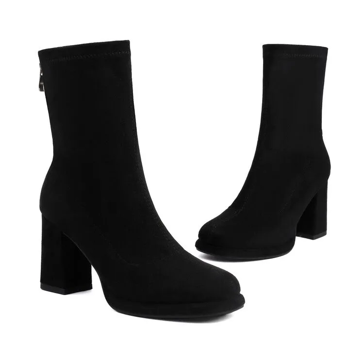 Women's Round Toe Square Heel Platform Short Boots