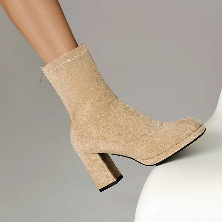 Women's Round Toe Square Heel Platform Short Boots