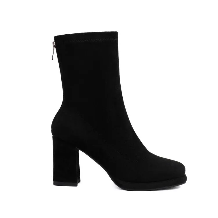 Women's Round Toe Square Heel Platform Short Boots