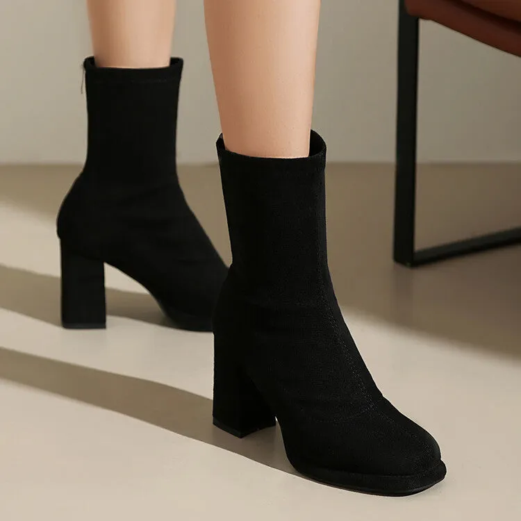Women's Round Toe Square Heel Platform Short Boots