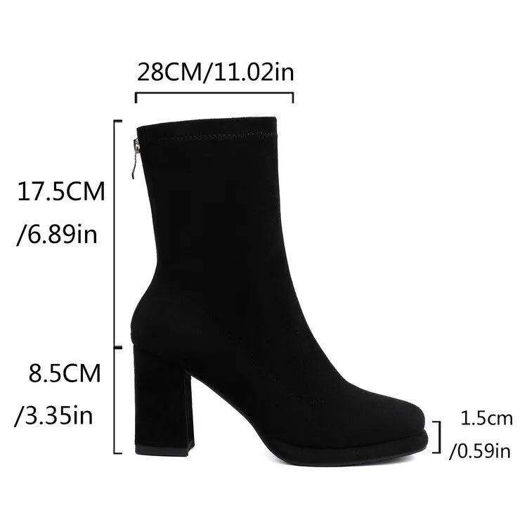 Women's Round Toe Square Heel Platform Short Boots