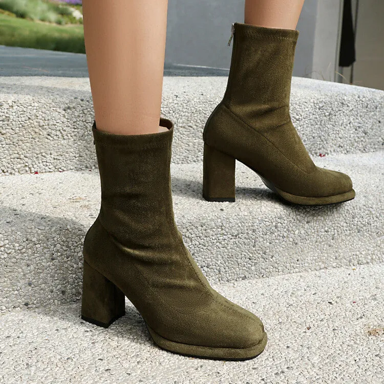 Women's Round Toe Square Heel Platform Short Boots