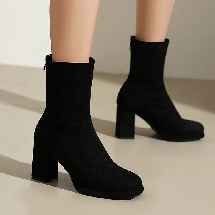 Women's Round Toe Square Heel Platform Short Boots