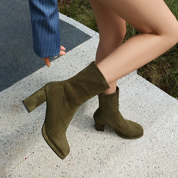 Women's Round Toe Square Heel Platform Short Boots