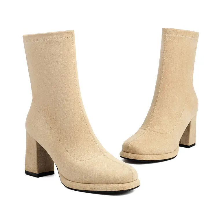 Women's Round Toe Square Heel Platform Short Boots