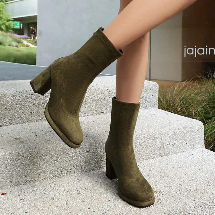 Women's Round Toe Square Heel Platform Short Boots