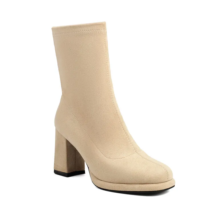 Women's Round Toe Square Heel Platform Short Boots