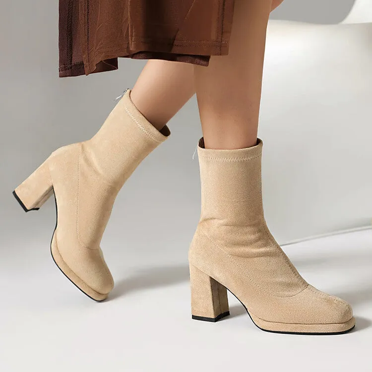 Women's Round Toe Square Heel Platform Short Boots