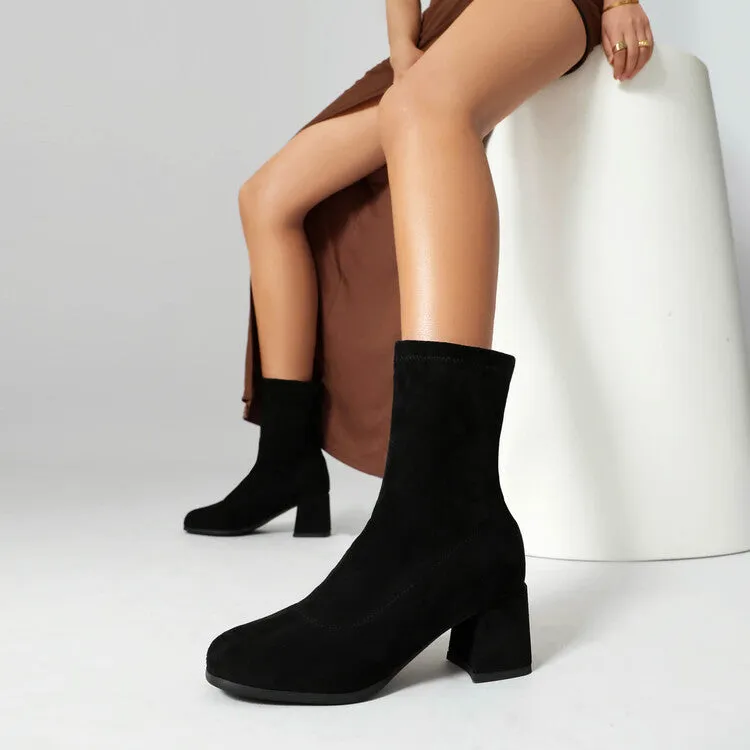 Women's Round Toe Square Heel Short Boots