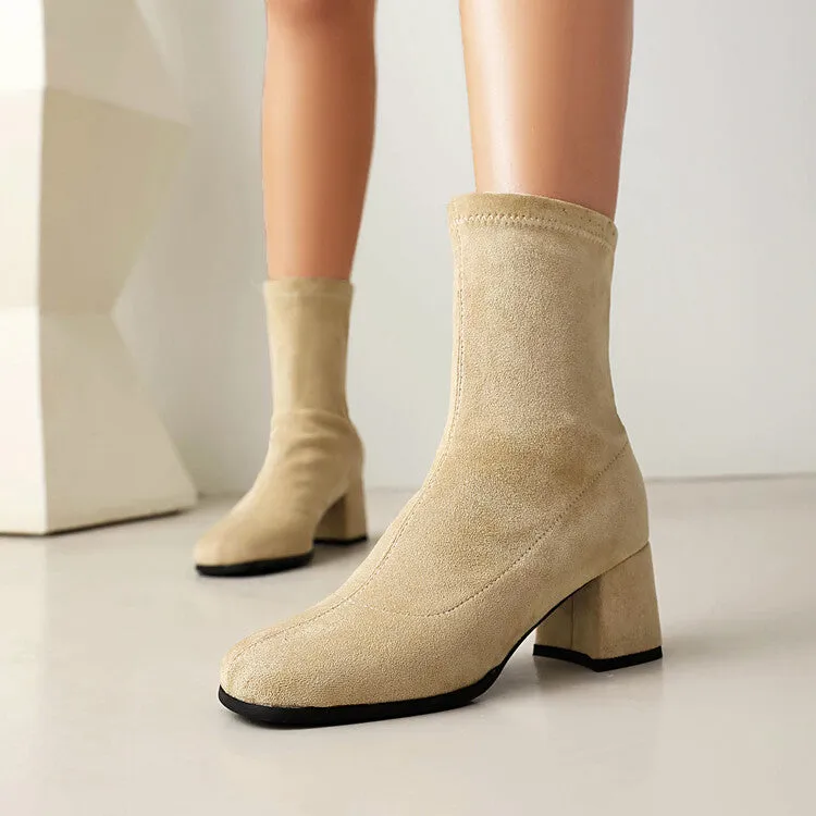Women's Round Toe Square Heel Short Boots