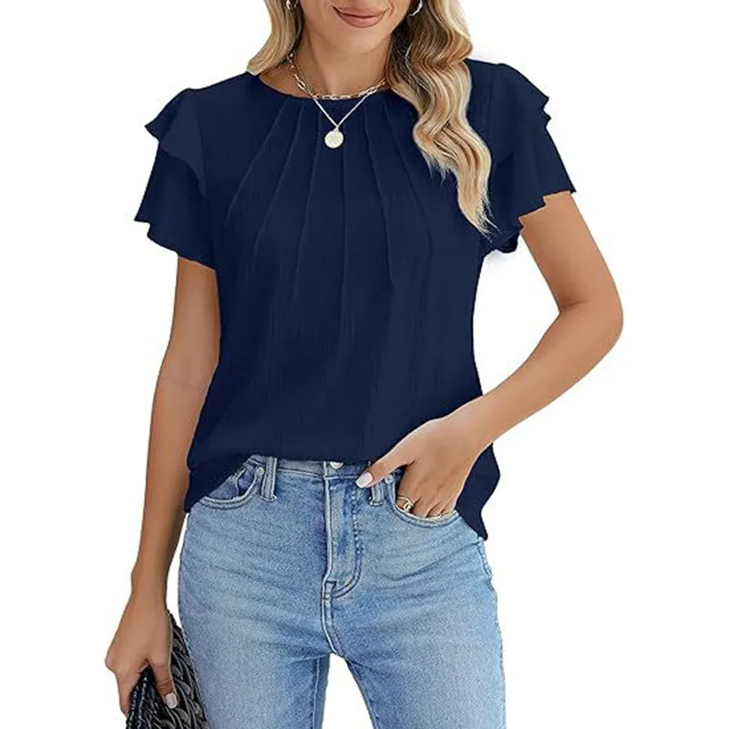 Women's Ruffle Short Sleeve Shirts