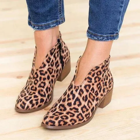 Women's Sexy V-Neck Ankle Boots, Fleur Rousse