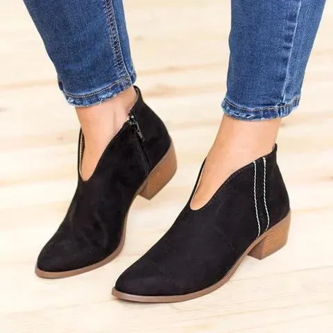 Women's Sexy V-Neck Ankle Boots, Fleur Rousse