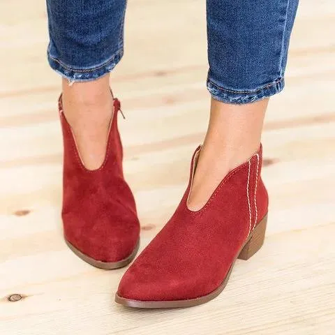 Women's Sexy V-Neck Ankle Boots, Fleur Rousse