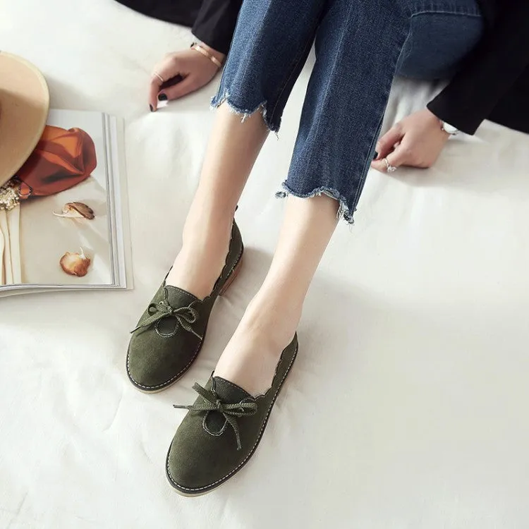 Women's Solid Color Knot Ruffles Low Heel Loafers Shoes