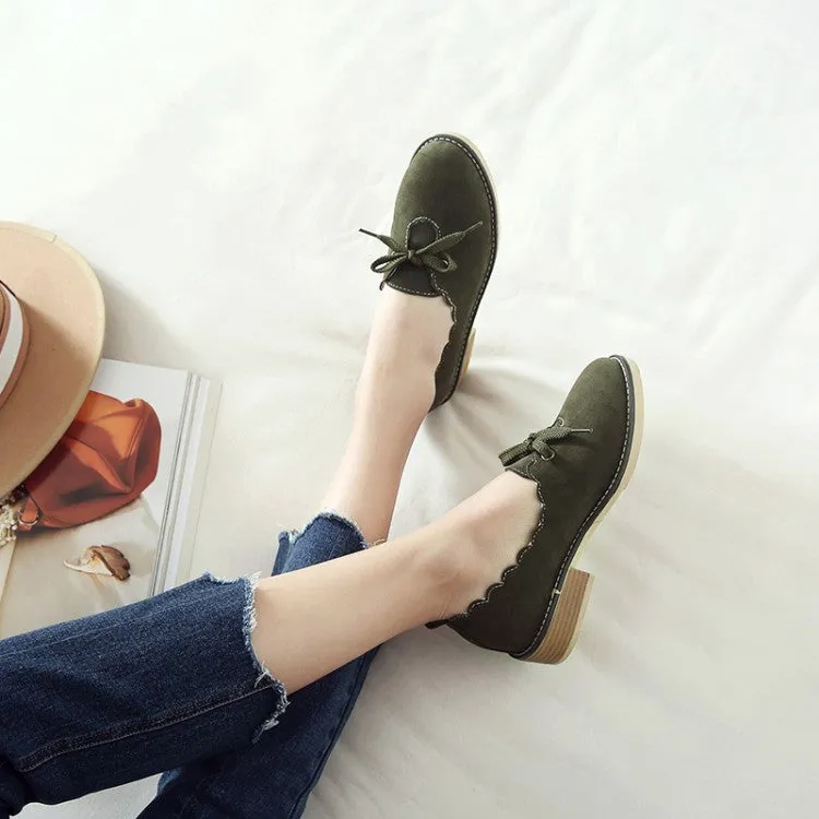 Women's Solid Color Knot Ruffles Low Heel Loafers Shoes