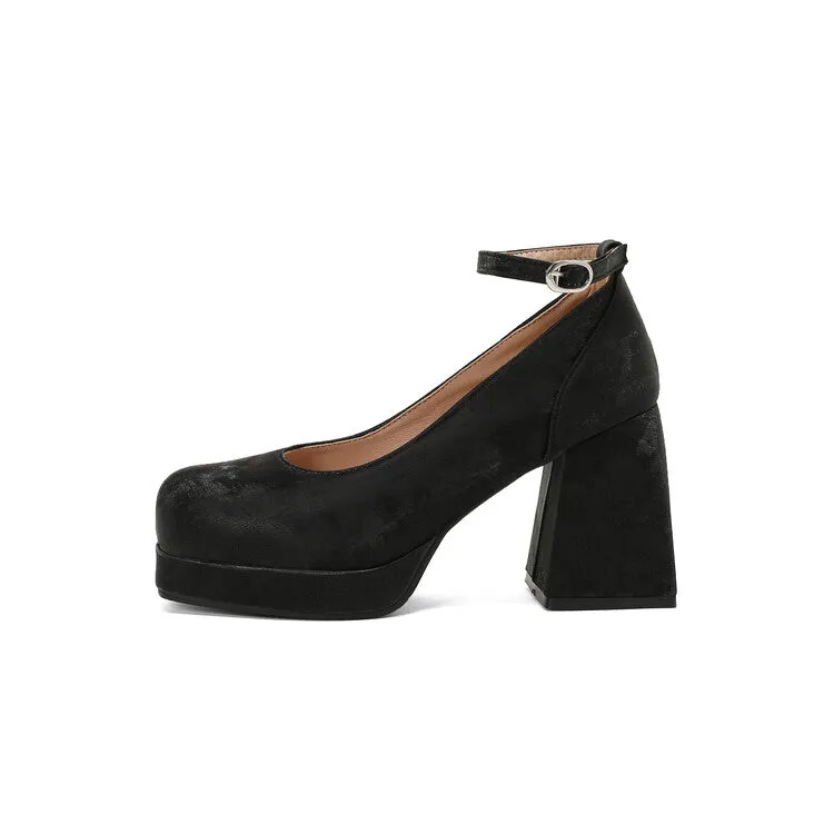 Women's Square Toe Ankle Strap Platform Pumps
