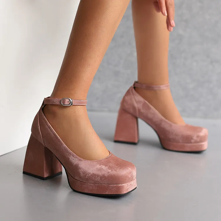 Women's Square Toe Ankle Strap Platform Pumps