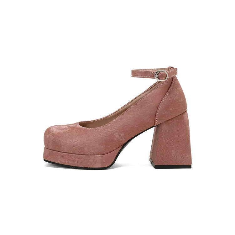 Women's Square Toe Ankle Strap Platform Pumps