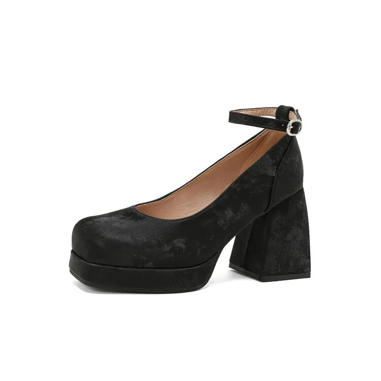 Women's Square Toe Ankle Strap Platform Pumps